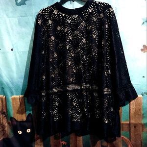 PRETTY LACE OVER NUDE LINER VINTAGE STYLE BLOUSE WOMEN'S XL